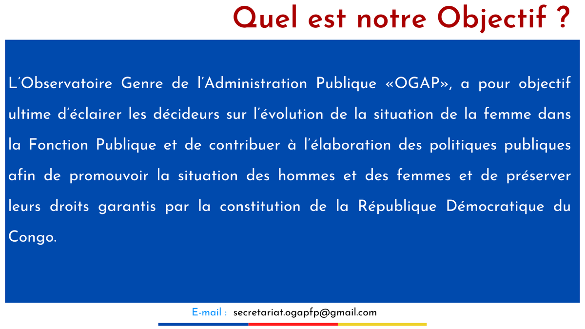 RdcOgap's tweet photo. Bienvenue sur le compte de l'Observatoire Genre de l'Administration Publique #OGAP 🇨🇩 - Kinshasa #GenderEquality #RDC #FonctionPublique #Egalite_Genre #RDC 
 ♂️ = ♀️  
🚹=🚺

Tout savoir sur nous : ⤵️ https://t.co/KjyWZTIpnF