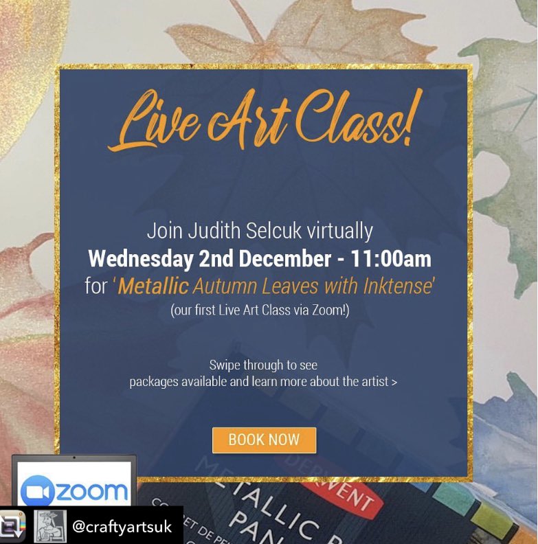 Join me with Crafty Arts on their first virtual workshop and immerse yourself in creativity as we paint metallic autumn leaves in <a href="/derwentart/">Derwent Art</a> metallic paint and inktense