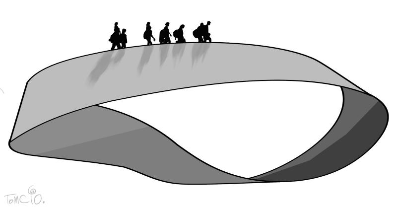 fanigrande's tweet photo. "Refugees", by Tomasz Woloszyn, from @cartoonmovement
#moebiusstrip 😰
#DDHH #SafePassage https://t.co/PGMp5XRuhs