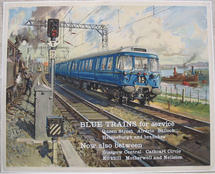 14/ Terence Cuneo’s famous advertisement for the “Blue Trains” Glasgow Electric services, which replaced the steam locomotives.