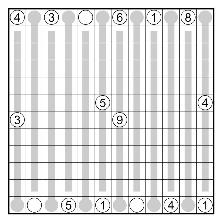 [25 Years Highlight series]
Abacus Kurotto: Kurotto. Thermometers read black segments from the bulb like in Nonogram, e.g. "2 blacks, then 3 blacks, then 1 black"; all thermometers read the same sequence of black segments.
Solving link: swaroopg92.github.io/penpa-edit/?m=…