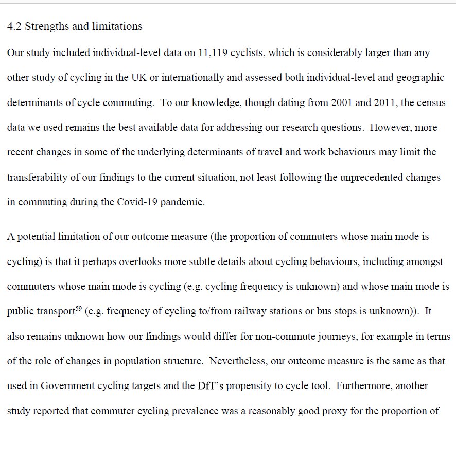 And there are many other potential benefits of cycle infrastructure that we couldn't measure:e.g.children cycling to schoolcommuters cycling to the stationlots of us doing more walking & runningnicer places to live & workAre there other limitations?Yes/6