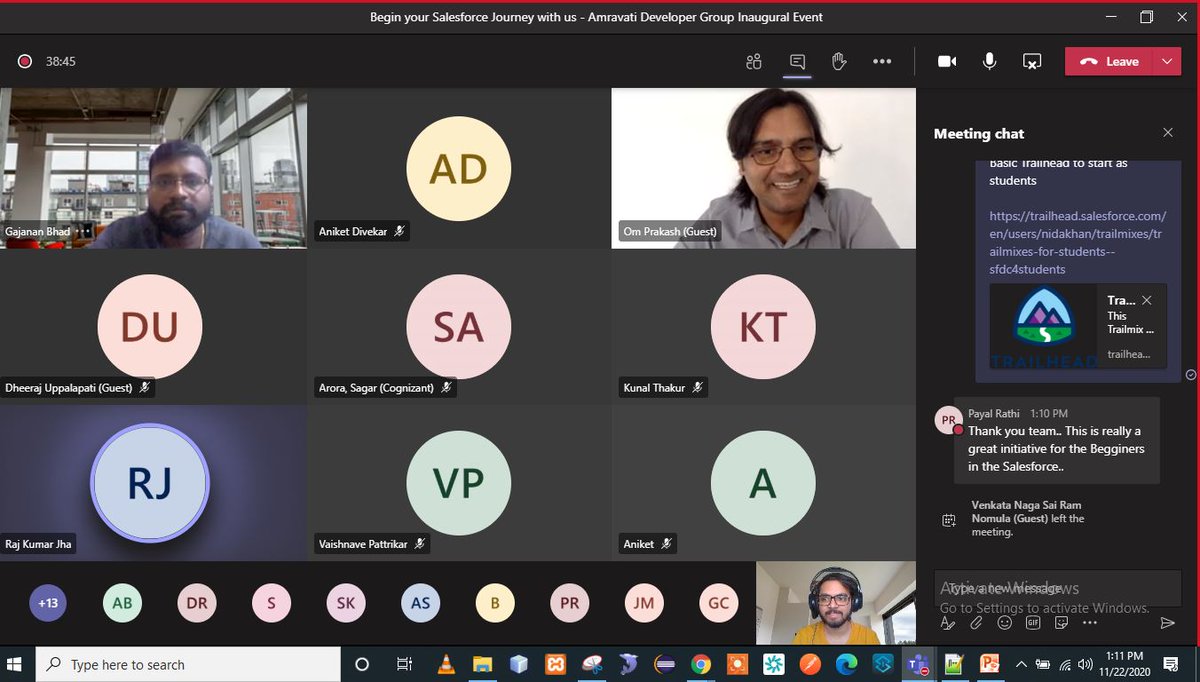 SFGroupAmravati's tweet photo. "Begin your Salesforce Journey with us - Amravati Developer Group Inaugural Event"
Our First Virtual Meetup wrap-up!!
Thanks who have joined and make it successful.

Special thanks to 

@omprakash_it
@bhad_gajanan
@rajkjha28
@amitbehere33
@aniket_kohale https://t.co/57XRNRsmiW