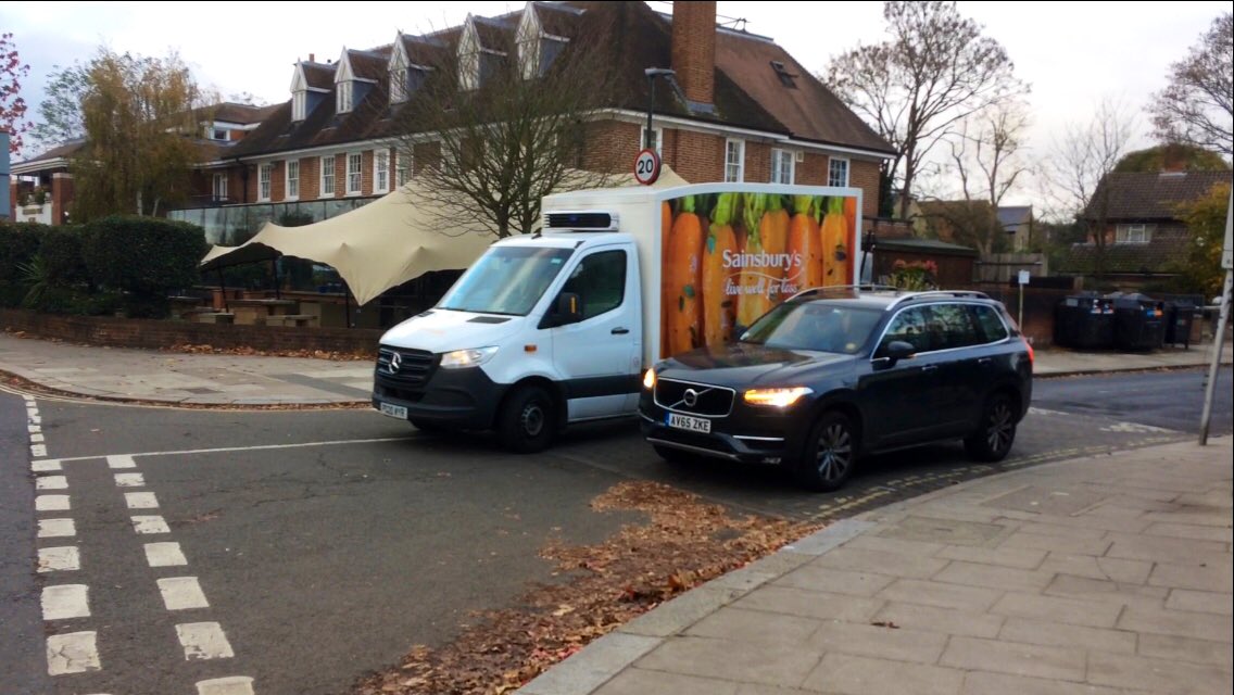 Volvo decided to wait up there for a minute, hazard lights on, looking at his phone forcing Sainsbury’s to get around him right by the junction. There must have been a cyclist jumping a red light nearby.