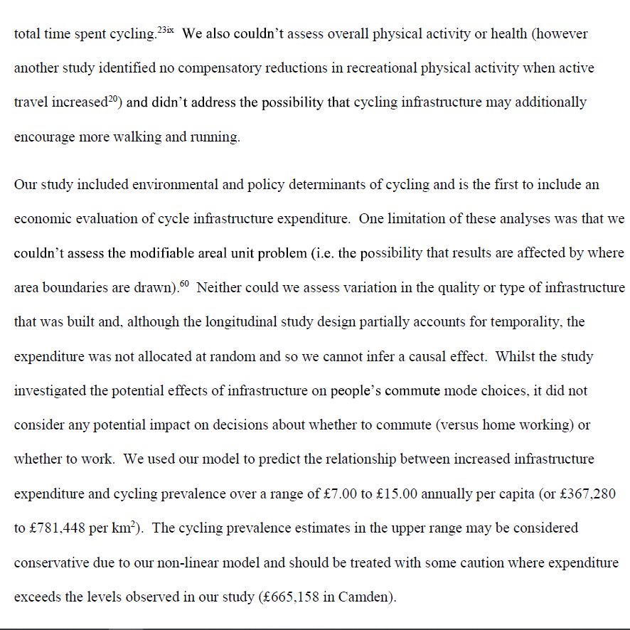 And there are many other potential benefits of cycle infrastructure that we couldn't measure:e.g.children cycling to schoolcommuters cycling to the stationlots of us doing more walking & runningnicer places to live & workAre there other limitations?Yes/6