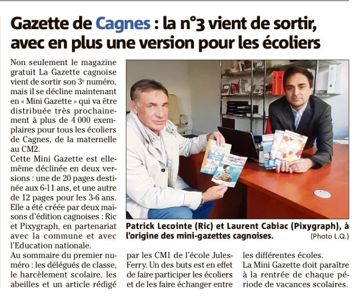 AssoRVPB's tweet photo. 🗞#Culture #CagnesSurMer :
La #GazetteCagnoise lancée par les #EditionsRIC & @EditioPixygraph ont sortie le 3e numéro et décline une version pour les écoliers cagnois en partenariat avec la ville @VilledeCagnes et @education_gouv
Ci-dessous l’article de Nice-Matin du 21/11 ⬇️ https://t.co/0U2mhhn9Fl