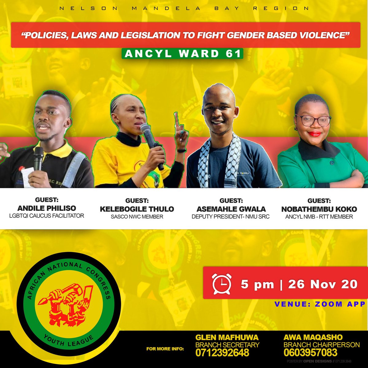 Ancyl61's tweet photo. Responding to the call by the ANC president @CyrilRamaphosa on  fighting against Gender Based violence, we invite you to our next program (Details on poster ) ✊🏿🖤💛💚❤️ https://t.co/FGiuDkiP9p