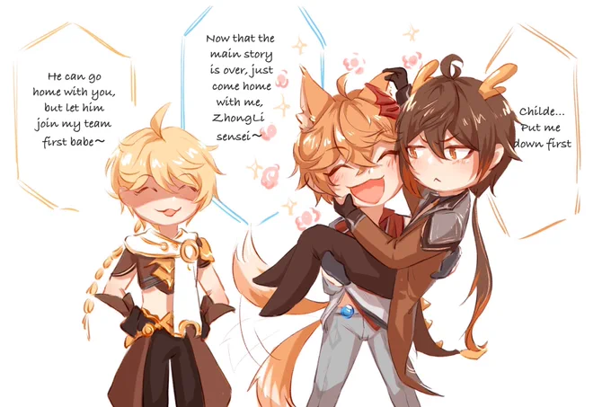 ZhongLi Sensei come home with me ～💧🔶

#原神      #Childe #ZhongLi #ChiLi #GenshinImpact #タル鍾 