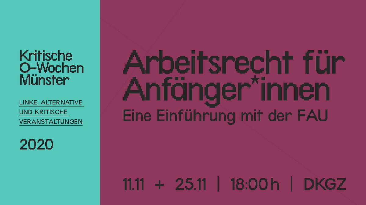 ms_alternativ's tweet photo. Arbeitsrecht für Anfänger*innen
Mi. 25.11 | 18 Uhr | online

Viele Studierende und Auszubis müssen nebenbei jobben – häufig in prekären Verhältnissen. Wir klären über die gängigen Rechtsbrüche und Tricks auf samt rechtliche und kollektive Gegenstrategien. 
https://t.co/Yofh6UqIhb https://t.co/NlvQ5ghoiE