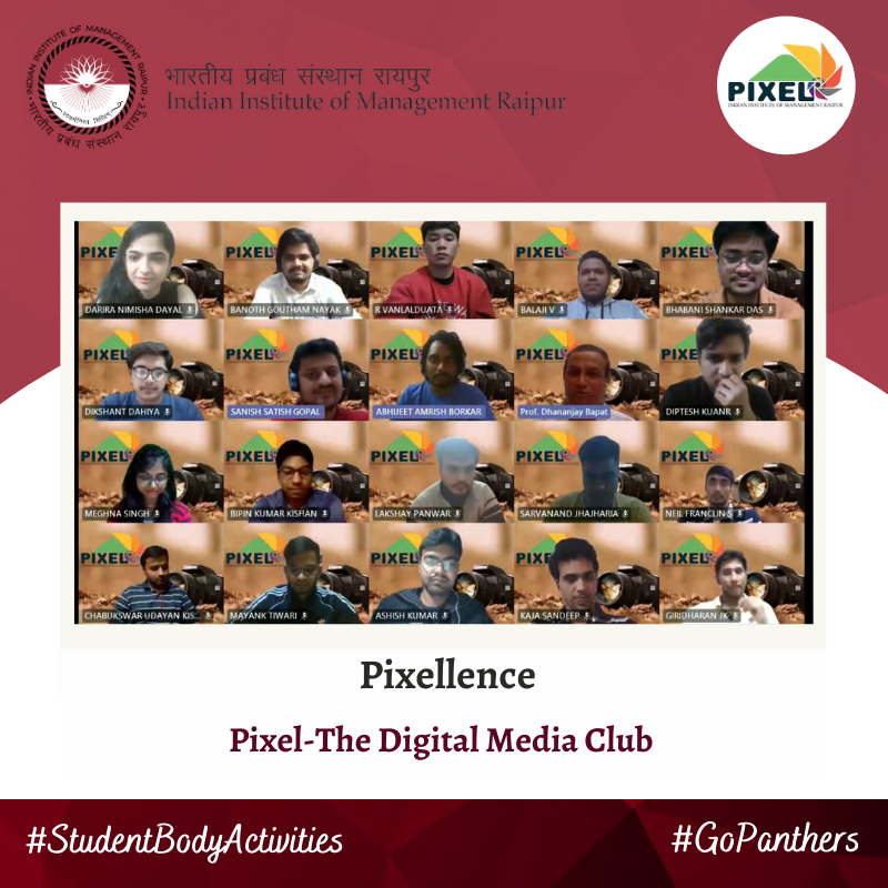 iimraipur's tweet photo. The Digital Media Club of IIM Raipur- Pixel, organized a lively event 'PIXELLENCE - Through my Lens'. The event comprised of two parts: Photography themed around ”Diwali” and Videography themed as “Anything and Everything”.
#IIMRaipur #Pixel #Pixellence #Studentbodyactivities https://t.co/5QL1B1ZEMf