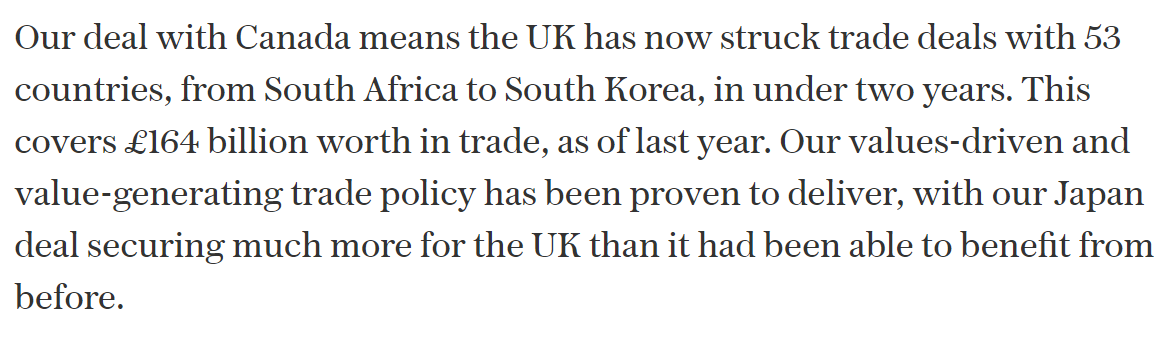 Next stop  What does that mean? What values are these? The main thing currently underpinning our trade strategy is the manifesto and Fox's promise to roll-over EU's trade deals. And vague statements about championing free trade. /6