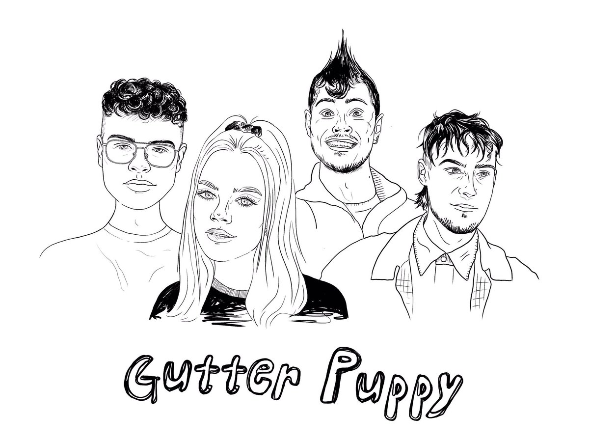 Introducing Gutter Puppy! From left to right: Aedan Judge, Connie Rudman, Adam Robinson &amp; Kyle Hunt
We couldn’t do a socially distanced photo shoot in the middle of lockdown, so our bassist drew us the next best thing! 🤘🏻