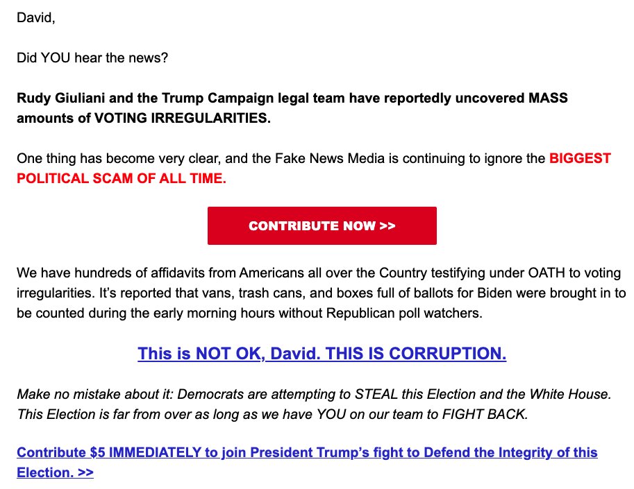 Email from RNC filled with lies about the election having been "stolen", and of course asking for money.