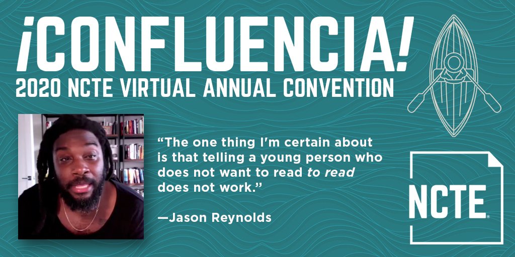 ncte's tweet photo. "The one thing I'm certain about is that telling a young person who does not want to read to read does not work." @JasonReynolds83 #NCTE20 https://t.co/l6XIP5Nqw0