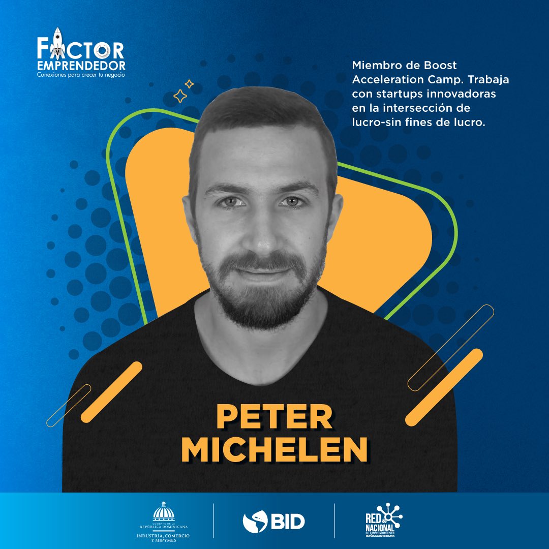 ¡CONECTA CON EL INVERSIONISTA! Inscríbete en Factor Emprendedor por la oportunidad de un Speed Dating con Peter Michelen.

Actualmente Peter trabaja para Boost Acceleration Camp en Santo Domingo. 

Regístra tu emprendimiento aquí: bit.ly/FactorEmprende…