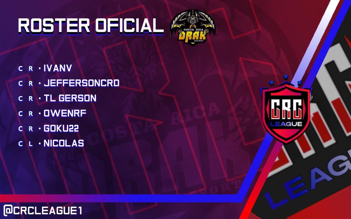 Hacemos pública la lista de jugadores nos representarán en la @CRCLeague1. No venimos con ánimos de ser un equipo más, iremos por el campeonato!

CRD staff:
•<a href="/ivanv_2406/">Iván Valverde</a> 
•<a href="/IvnLoaiza1/">Iván Loaiza</a> 
• @BayronGS_20 

#GoDrakeSport