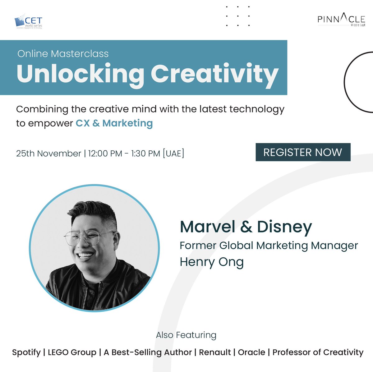 #RegisterNow at the link below to hear from Henry Ong, Former Global Marketing Manager at Marvel &amp; Disney who will be sharing insights on how to humanize social media engagement through a 2-way conversation.

To register follow the link: pinnaclemiddleeast.com/unlocking-crea…