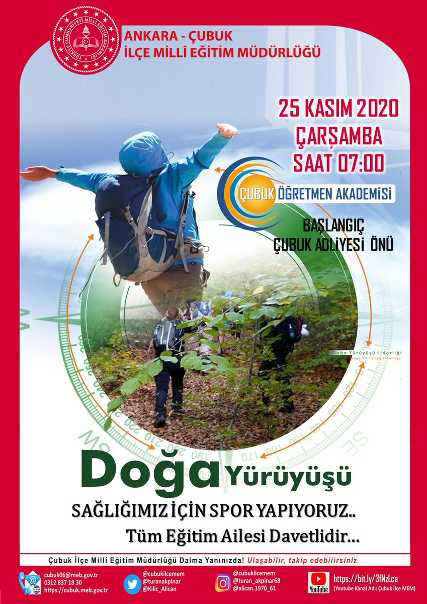 Çubuk Eğitim Ailesi olarak Sağlığımız için Spor yapıyoruz. Tüm öğretmen ve İdarecilerimizi bekliyoruz.  Haydi hep birlikte spor yapalım Sağlıklı yaşayalım.

<a href="/tcmeb/">Millî Eğitim Bakanlığı</a>
<a href="/ziyaselcuk/">Ziya Selçuk</a>
<a href="/turanakpinar/">Turan AKPINAR</a>
<a href="/MemAnkara/">Ankara İl Millî Eğitim Müdürlüğü</a>
<a href="/cbkkaymakamligi/">Çubuk Kaymakamlığı</a>
<a href="/cubukilcemem/">Çubuk İlçe Millî Eğitim Müdürlüğü</a> 
<a href="/Kilic_Alican/">Alican Kılıç</a> 
@yahsibo06
@zulkuf_saritepe