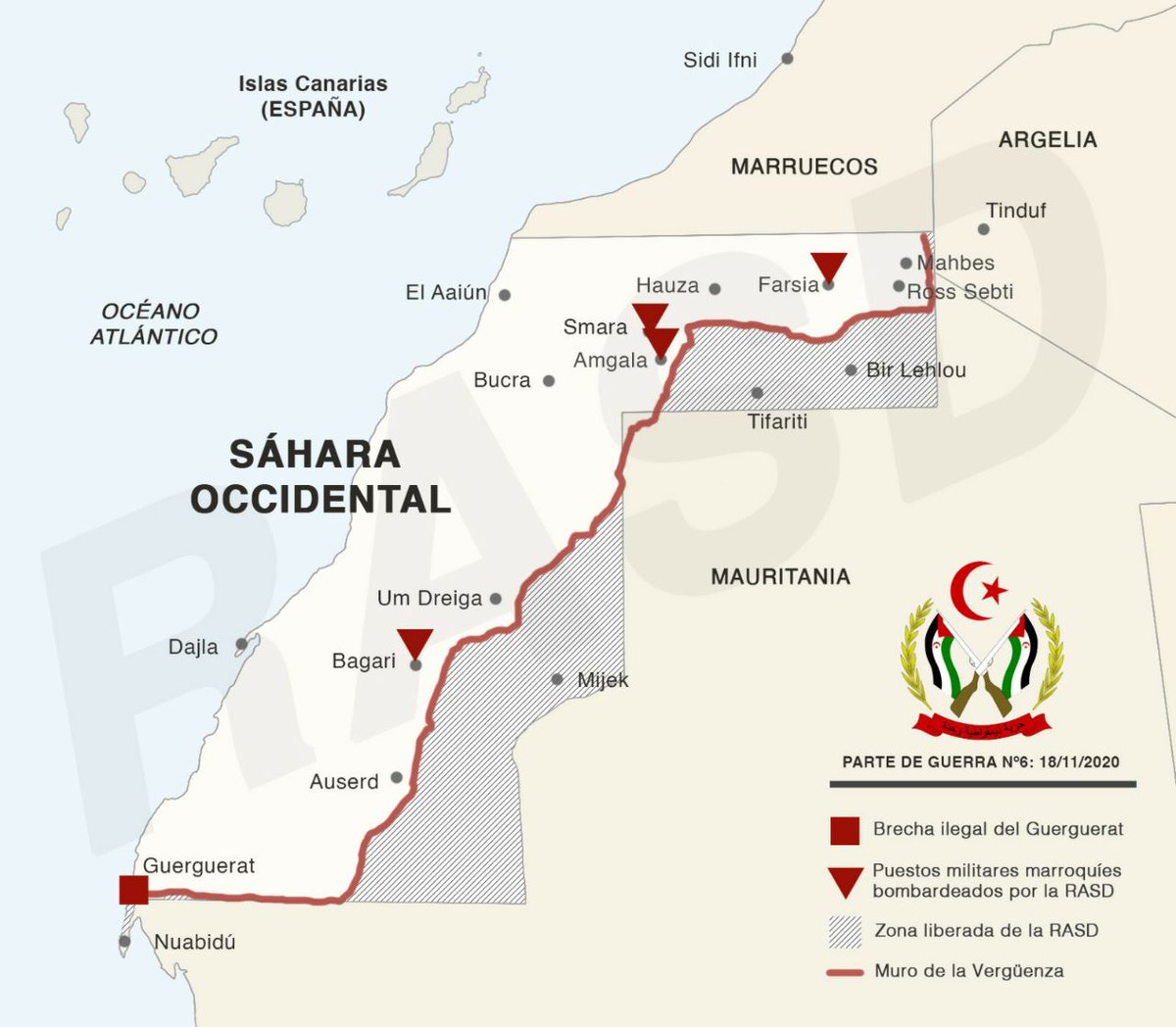  Durante los dos últimos días el Ejército Saharaui mantendría sus ataques fundamentalmente sobre el sector norte. El Frente Polisario continúa emitiendo partes de guerra diarios. Vía  @Polisario_Es