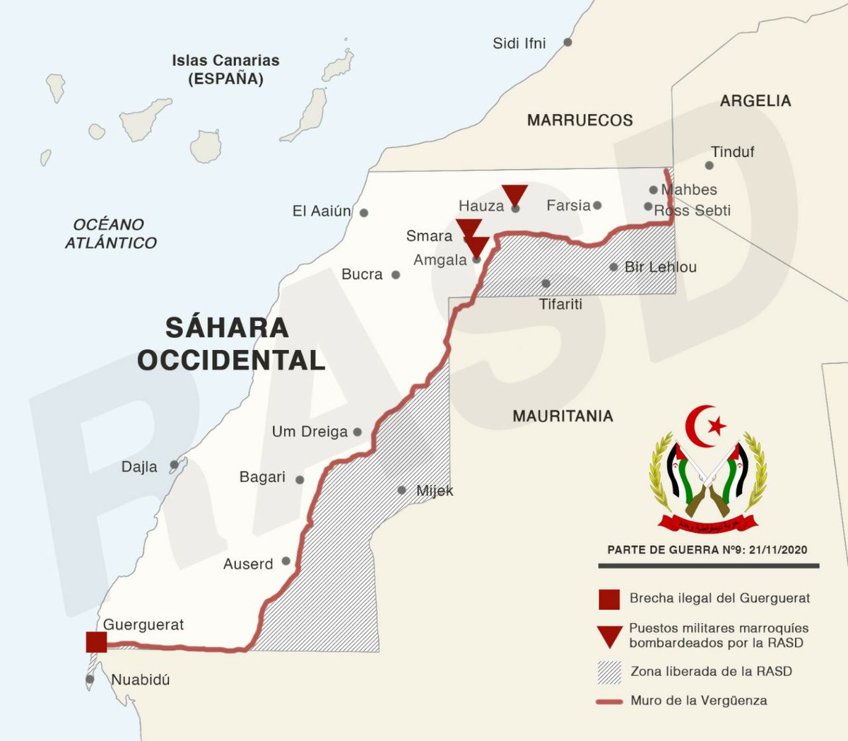  Durante los dos últimos días el Ejército Saharaui mantendría sus ataques fundamentalmente sobre el sector norte. El Frente Polisario continúa emitiendo partes de guerra diarios. Vía  @Polisario_Es