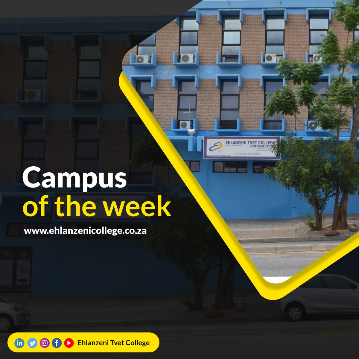 EhlanzeniTvet's tweet photo. Campus of the week: Learn about the Nelspruit Campus
Click the link to visit our website https://t.co/2JOALGgecJ
#unlockyourpotential #mbombelacampus #FeedSA #ehlanzeni2020student #NSFAS2021 #ehlanzenicollege #MyAcademicYear #NSFASChallenge #NSFAS_challenge https://t.co/2BO1PqKqWk