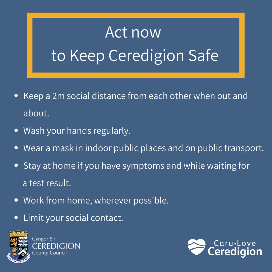 CeredigionCC's tweet photo. Over recent weeks, the number of cases in the County has increased significantly and we are now experiencing the highest number of positive cases since the pandemic began.

We are asking you to play your part. Remain vigilant and follow the guidelines.

https://t.co/G3GO6YXmMT https://t.co/MXoDhmGCJE
