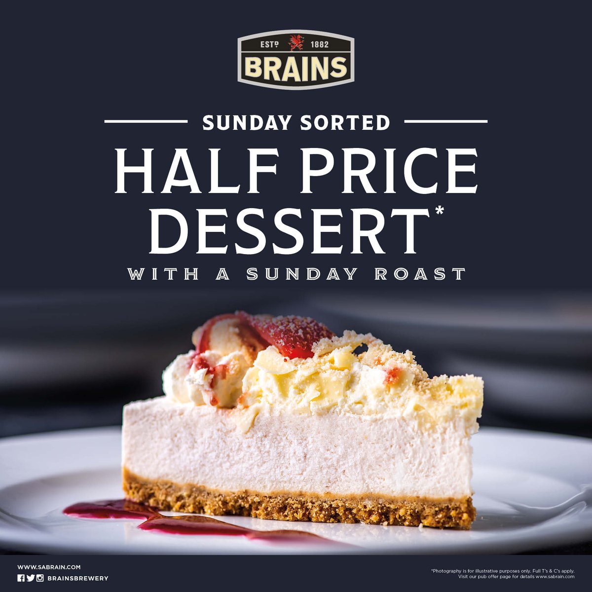 Get a half priced dessert today when purchasing a Sunday dinner. How can you say no?