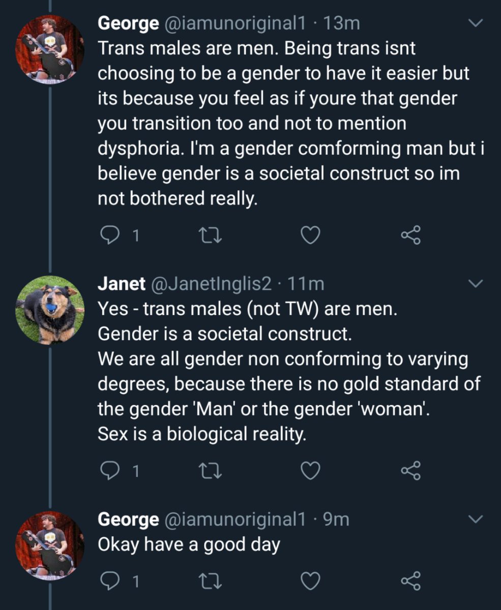 I really don't think there's any hope of making these people understand that woman is not an identity in a man's head.They are trans people's worst enemies.But I was nice and patient (I think).It didn't work, so I'll go back to being a smart arsed bitch.It's more fun.