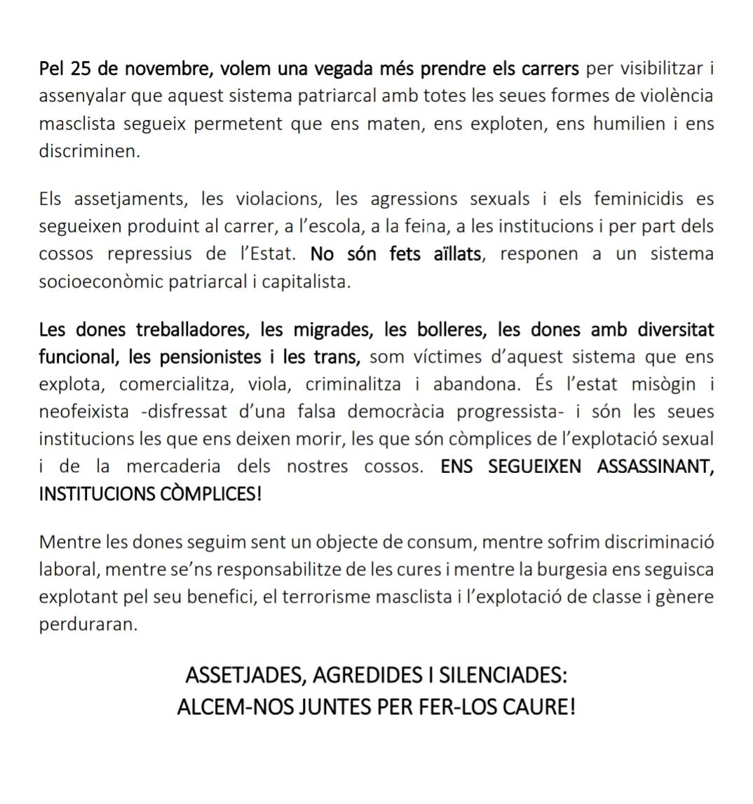 SubversivesCS's tweet photo. 🔥 25N: ASSETJADES, AGREDIDES I SILENCIADES: ALCEM-NOS JUNTES PER FER-LOS CAURE! 🔥 https://t.co/gjKGu9uRR8