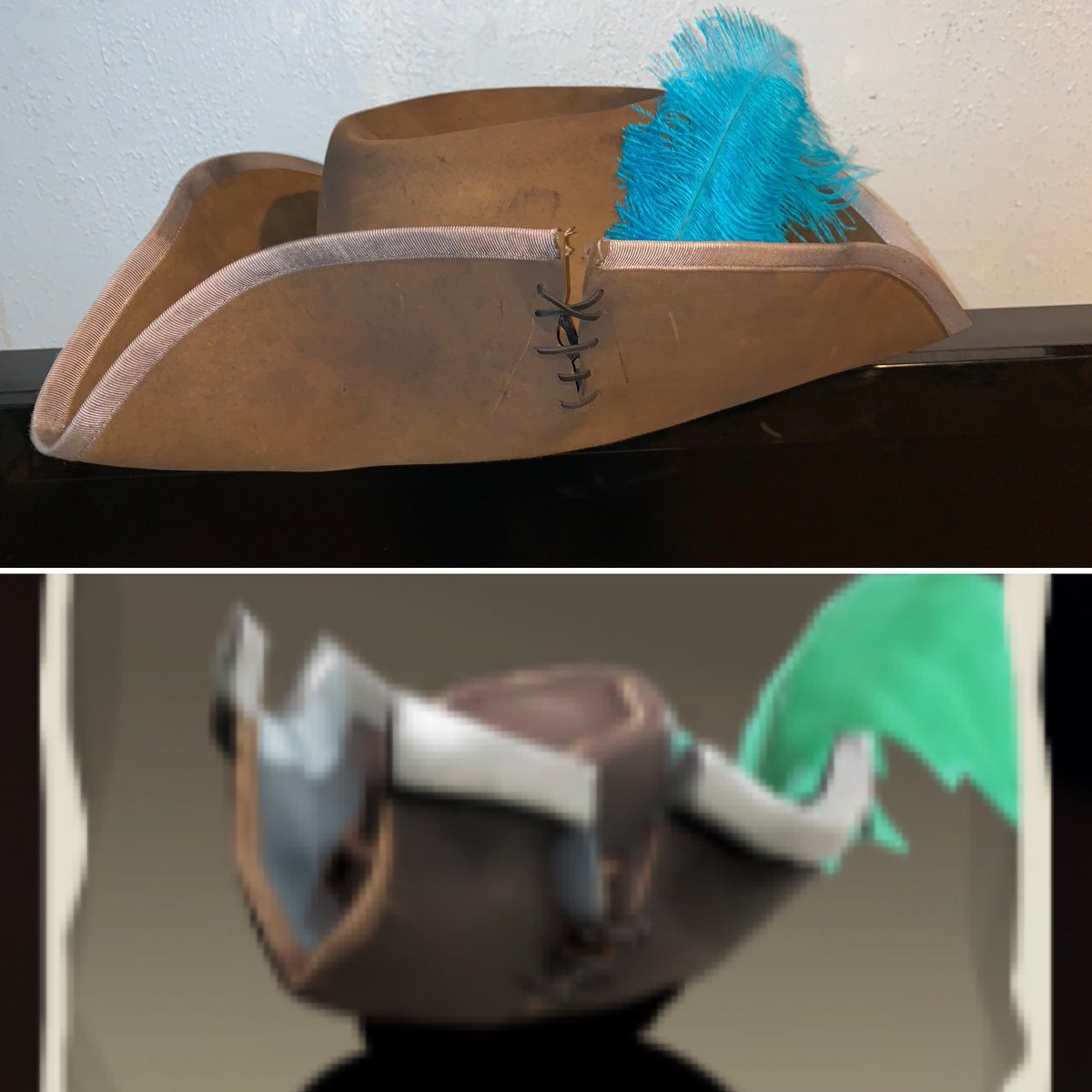 Thatcowboy13's tweet photo. @SeaOfThieves This hat I made modeled after the pirate lord hat! https://t.co/dOLZQLpRiQ