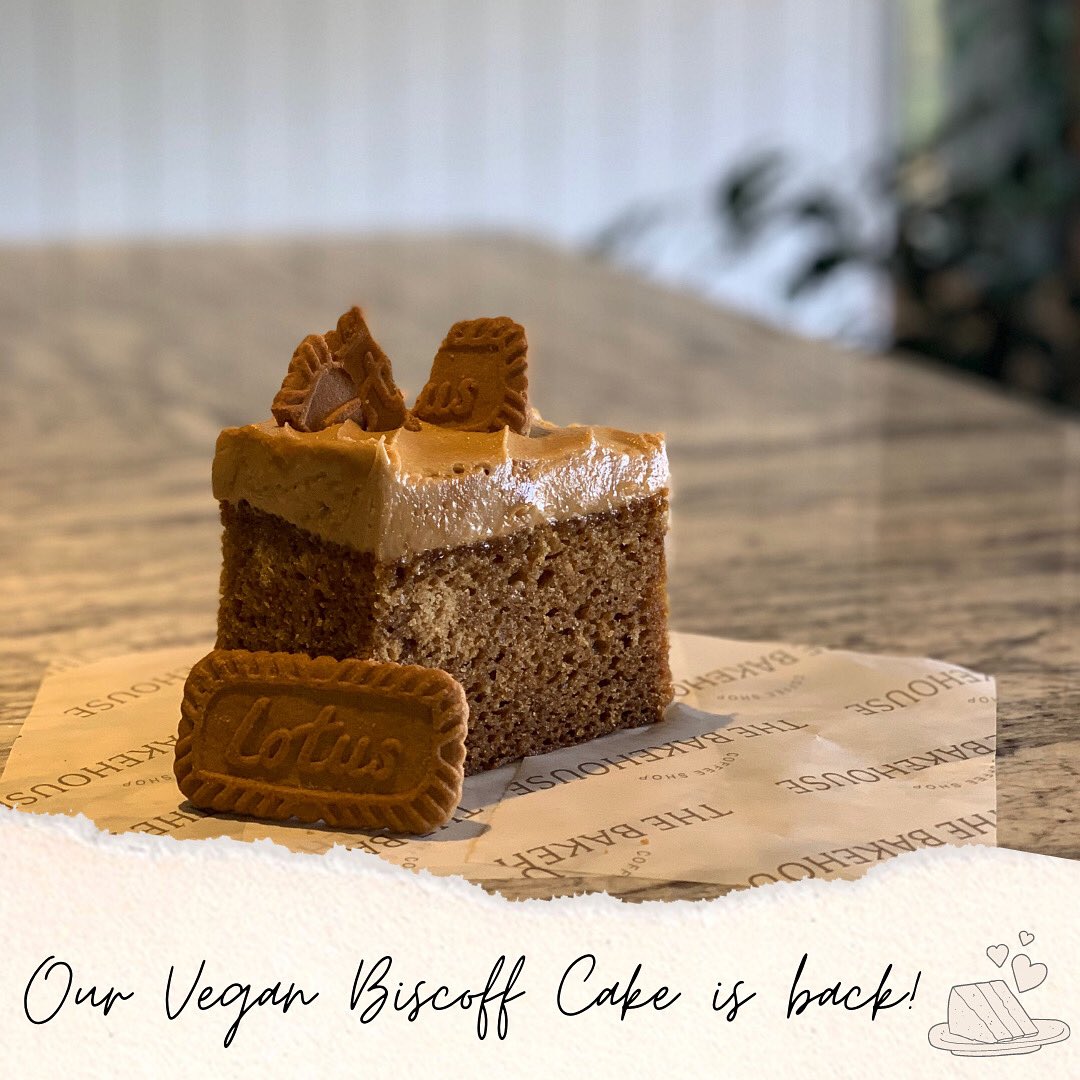 Our Vegan Biscoff Cake has returned for a sunny Sunday at The BakeHouse! 🤤 We are open for Takeaway today until 3pm - pop down &amp; see us for a delicious treat! 🍰