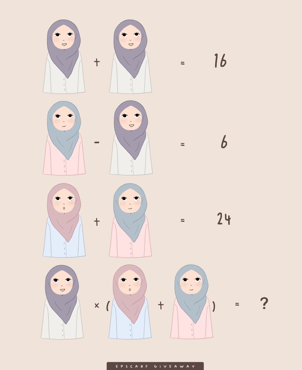Epscarf's tweet photo. Simple math giveaway. Apakah jawapanya? KakRa nak bagi free 2 helai tudung &amp; Sofi cool Inner. RT &amp; Comment jawapan anda. Good luck 🤗 https://t.co/ayrG0jrBUv