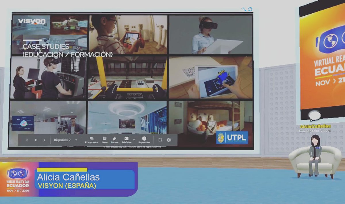 acanelma's tweet photo. Intervención ayer en 👉el #VRDayEc2020! Evento organizado por la Universidad @utpl de #Ecuador. Hablamos sobre tecnologías #XR, #Educación, #accesibilidad e #inclusión. Un placer! 😉
#VR #AR #MR #immersivelearning #diversidad #Education #innovation #innovación https://t.co/N9kjqXY4Sa