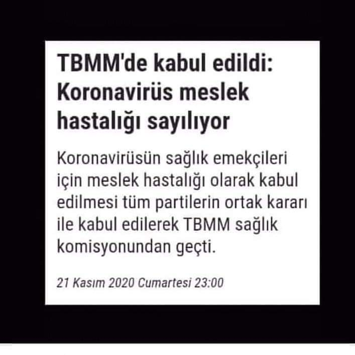 ATACDER1's tweet photo. #SONDAKİKA 

Tüm Partilerin ortak kararı ile koronavirüs ''meslek hastalığı'' olarak sağlık komisyonundan geçti. https://t.co/g7uw6AnoVf