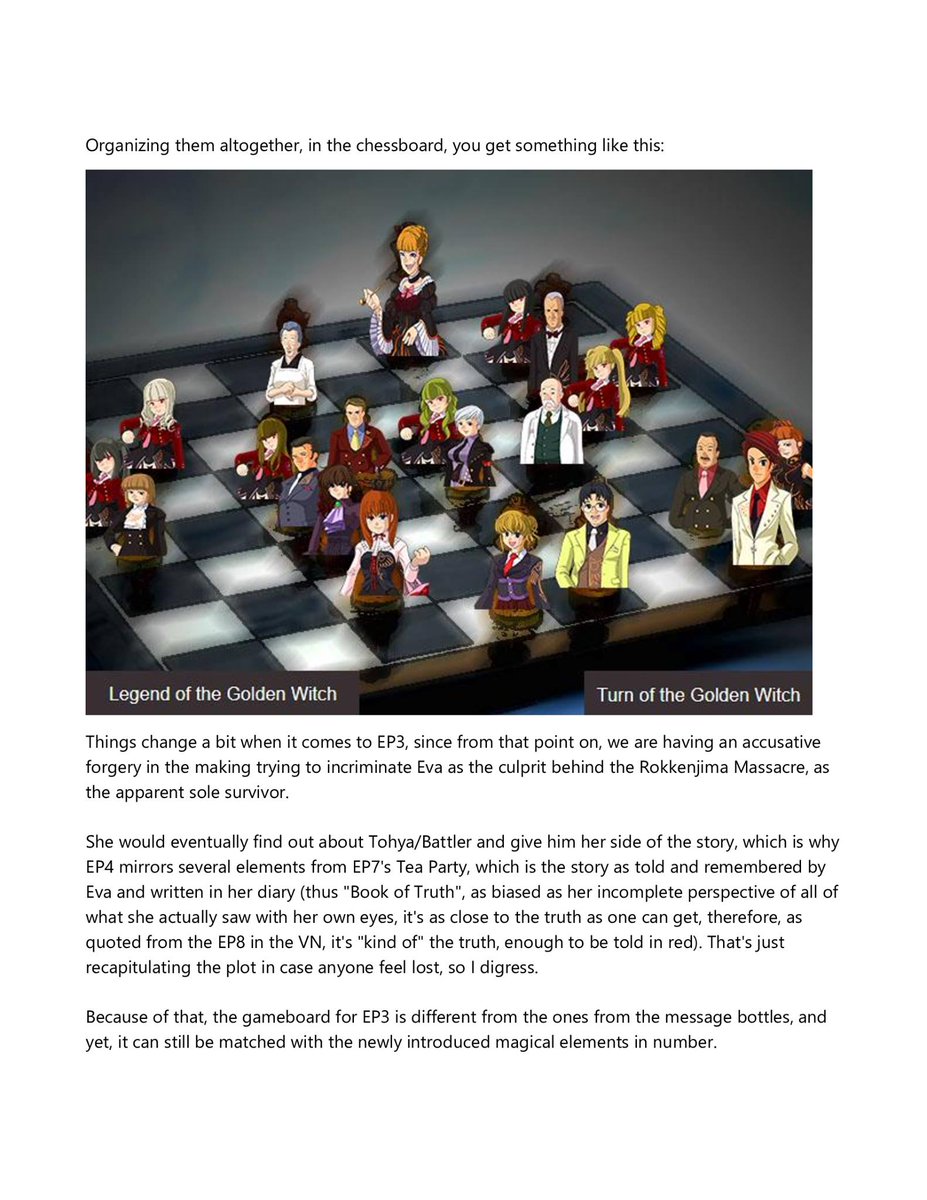 danpmss's tweet image. [UMINEKO FULL SPOILERS]
Sup everyone, infodump anon is back!
I haven't done a theory as big as this in years, I hope you people enjoy it.

This is the "Umineko's Chess Significance Theory"

I'll have to separate it in three posts, as this is 10 pages long! (1/3)