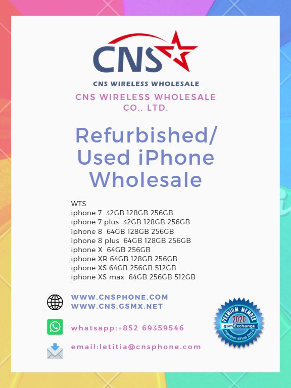 Wanna buy #grade A+ #CPO quality #refurbished #iPhone #wholesale in bulk?

Browse our website to get more information about us.
👉🏻cnsphone.com
We are premium member of #GSM Exchange.
👉🏻cns.gsmx.net

WhatsApp: +852 69359546
Email: letitia@cnsphone.com