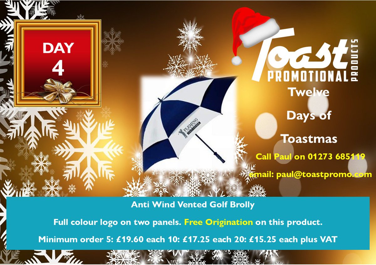 ToastScotland1's tweet image. Happy Sunday to you all. Day four of The Twelve Days of Toastmas is here. Something to keep you and your customers dry. #makemerchandisematter