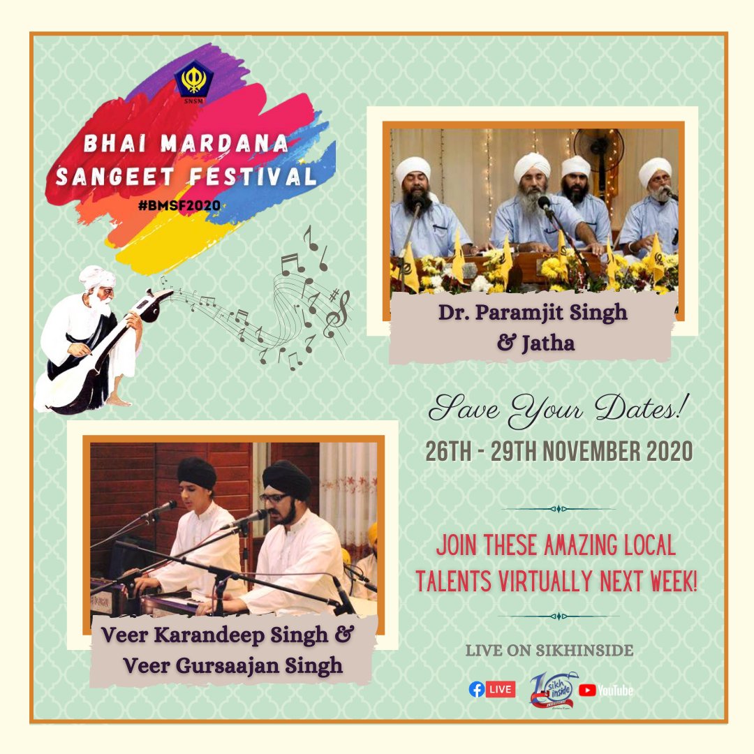 sikhmalaysia's tweet photo. Veer Gursaajan Singh, Bibi Kemaljit Kaur, Nishkaam Sewak Jatha, Avnoor Jatha, Phenji Simranjit Kaur, Phenji Sarabjit Kaur, Phenji Harinder Kaur, Veer Updesh Singh and Veer Akaaljot Singh are some of the talents to lookout for!
#bmsf2020 #malaysia #sikh #gurunanak #mardana https://t.co/KG3b66vnc5