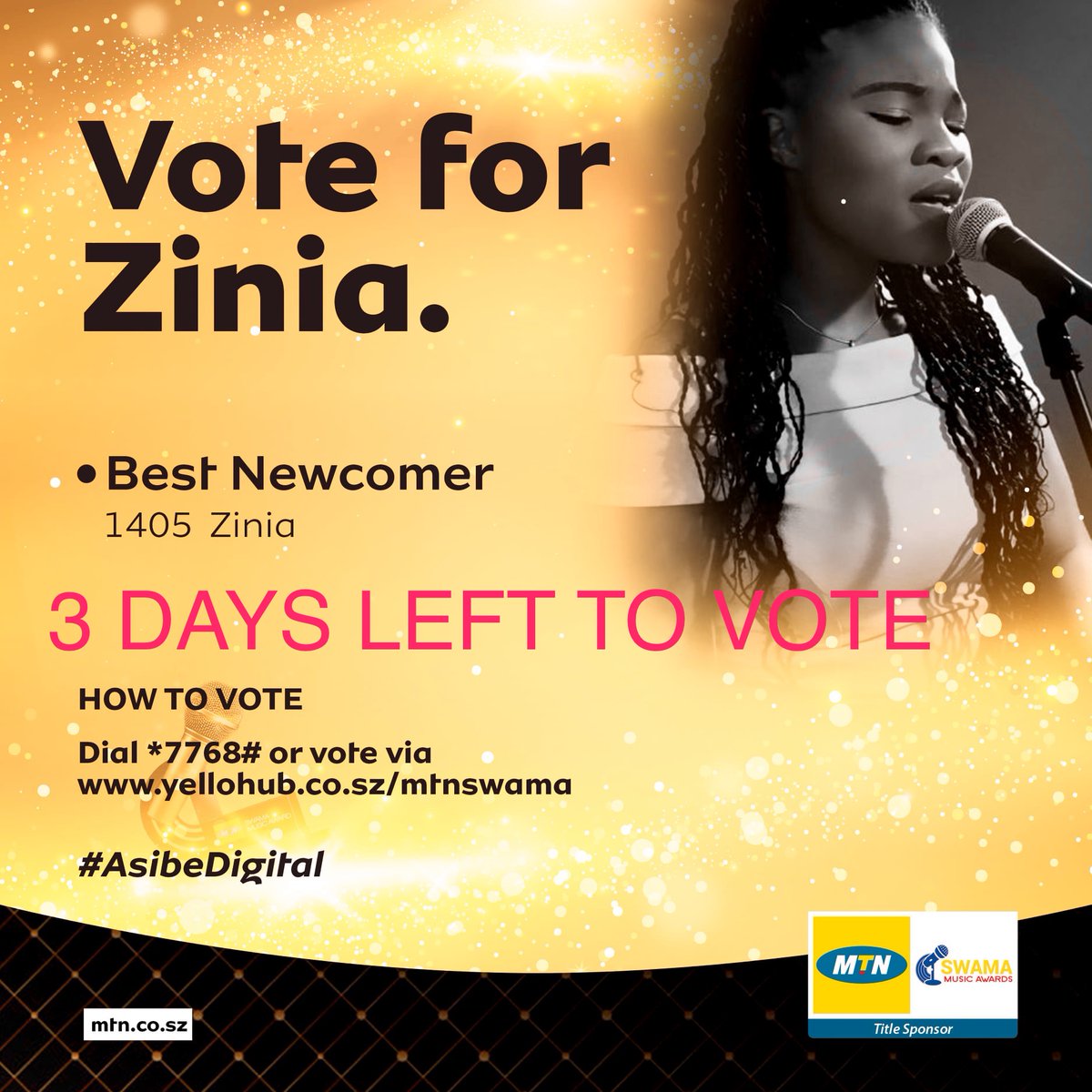 #TiniTwitter 3 days left please keep voting and lets take 
<a href="/mtnswamaawards/">MTN SWAMA Awards</a> home. retweet and let a friend know.