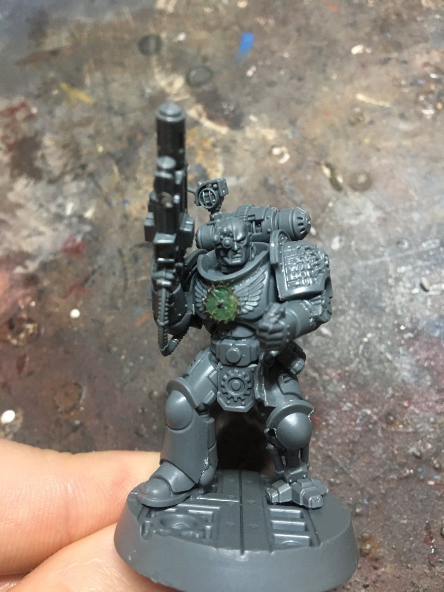 wackostracko's tweet photo. Back is f*cked again, but in between pain im working on my #deathwatchoverkill team again. Lots of work still but Ennox Sorlock is getting ready to cross the rubicon https://t.co/kpILNGUpvG