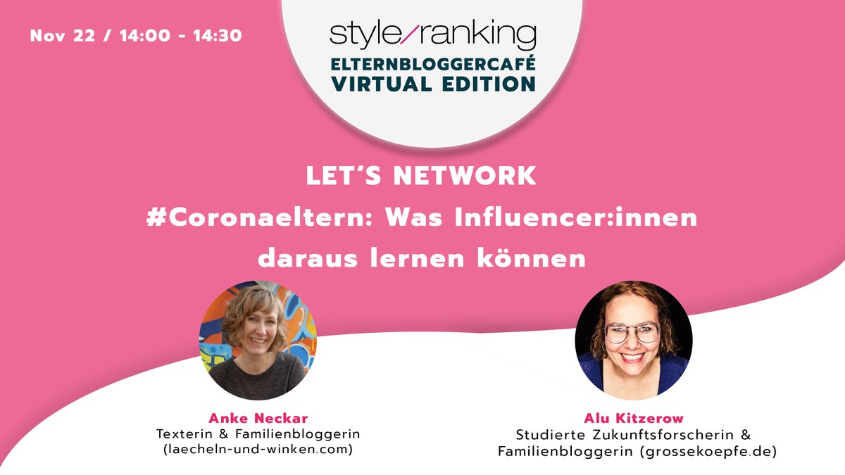 styleranking's tweet photo. Vor Ende des ElternBloggerCafés beginnen wir mit unseren Networking-Slots! Möchtet ihr über Medienerziehung in der Familie sprechen oder doch lieber erörtern, was Influencer:innen aus dem Aufschrei #Coronaeltern lernen können?
Wir freuen uns auf einen regen Austausch!
#EBCVE20 https://t.co/oClujmQgLH