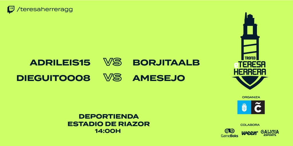 teresaherreragg's tweet photo. ๐๐ข รltima ronda antes de la GRAN FINAL del I Trofeo #eteresaherrera ๐ฅ๐ฎ Arrancan las SEMIFINALES en la #Deportienda! โ๐ช
๐ค๐ค Estos son los cruces de SEMIS que vamos a vivir ahora mismo! ๐ป๐ฒ๐
#TROFEOeTH #gaming #esports @coruna_deportes https://t.co/cBpeG6qyFI