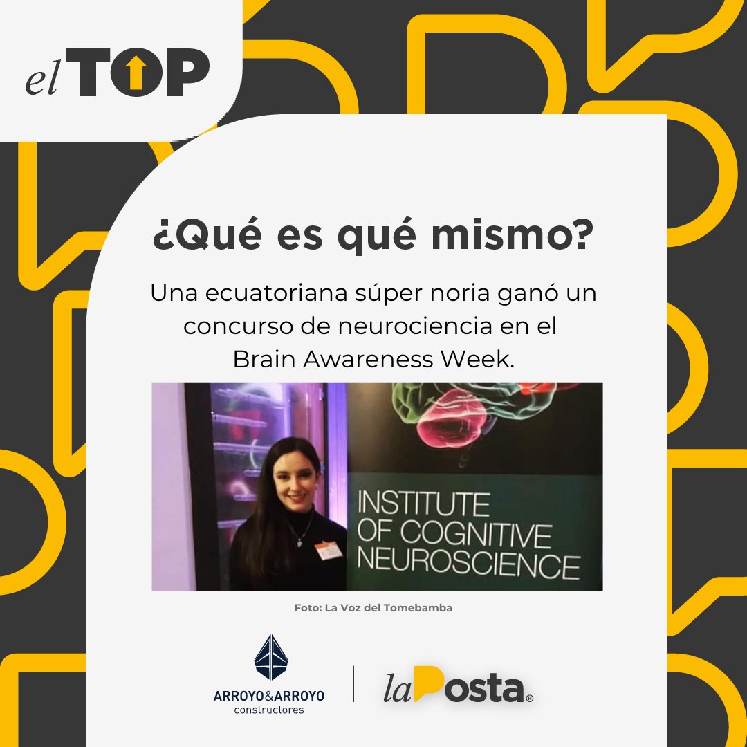 LaPosta_Ecu's tweet photo. Una ecuatoriana deja en alto el nombre de nuestro país en un concurso de  neurociencia. 
#elTop https://t.co/q8d5C2sMus