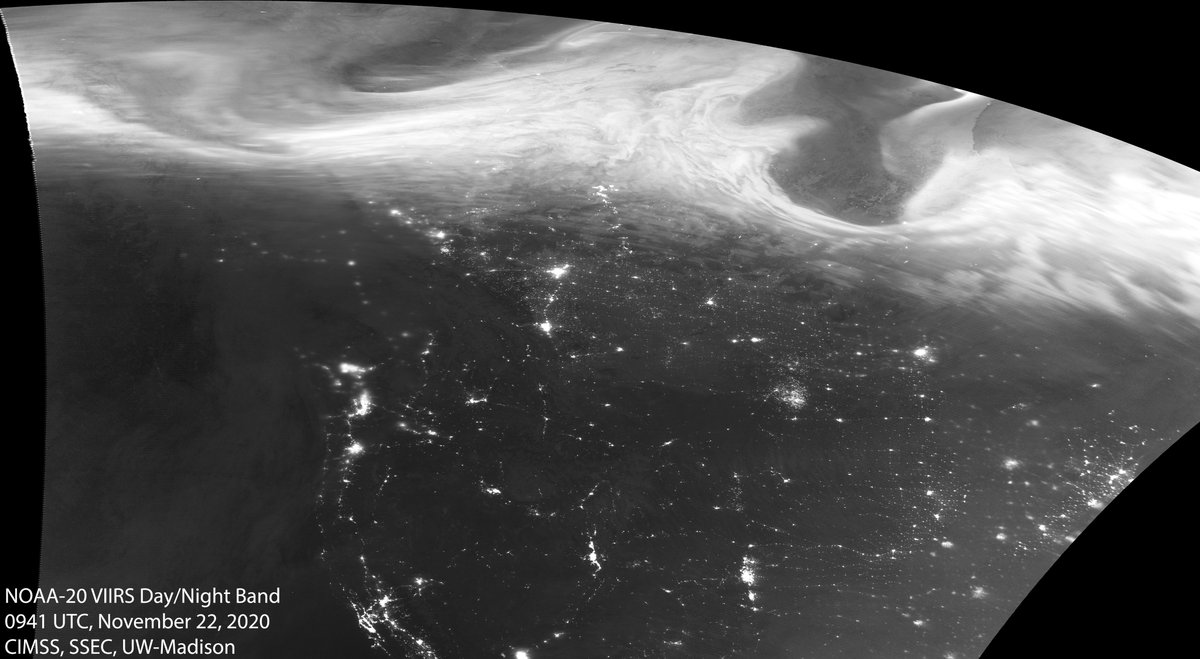 This  #NOAA20 image was acquired at 0241 MST, a little later than the vibrant green scene shared by  @FlatlanderHank who reported  #FreezingFog at 1AM in Saskatchewan and the  #backofcamerashot from  @krp234 in  #Wyoming shortly after midnight.