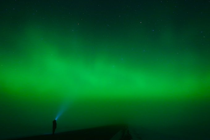 This  #NOAA20 image was acquired at 0241 MST, a little later than the vibrant green scene shared by  @FlatlanderHank who reported  #FreezingFog at 1AM in Saskatchewan and the  #backofcamerashot from  @krp234 in  #Wyoming shortly after midnight.