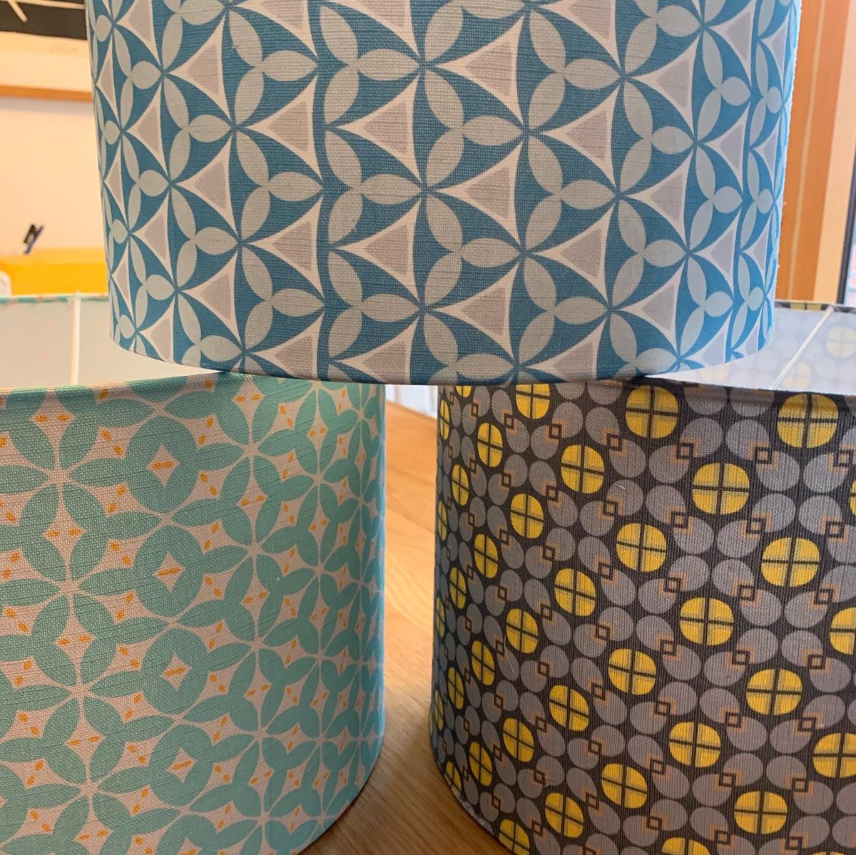 I’ve got a few handmade 30cm lampshades for sale. Suitable for a ceiling pendant or a lamp stand. £40 each. (Very limited amount available) #lampshade #handmade #smallbusiness #fabricdesign #linen #colour #repeatpattern #geometric #light #interiorstyling
