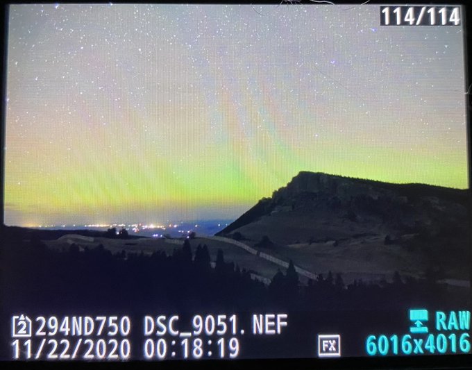 This  #NOAA20 image was acquired at 0241 MST, a little later than the vibrant green scene shared by  @FlatlanderHank who reported  #FreezingFog at 1AM in Saskatchewan and the  #backofcamerashot from  @krp234 in  #Wyoming shortly after midnight.