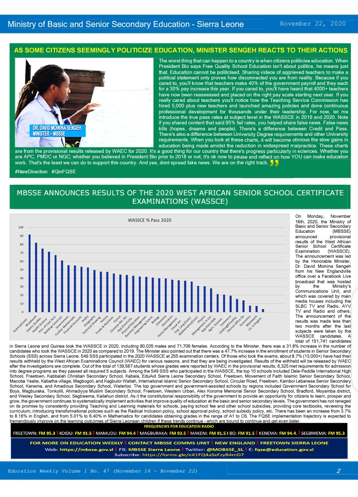 MBSSE Education Weekly for the Week of November 16-22, featuring the 2020 WASSCE results announcement, the review of the ECD policy, validation of the Basic School Subject Syllabi, plus more...