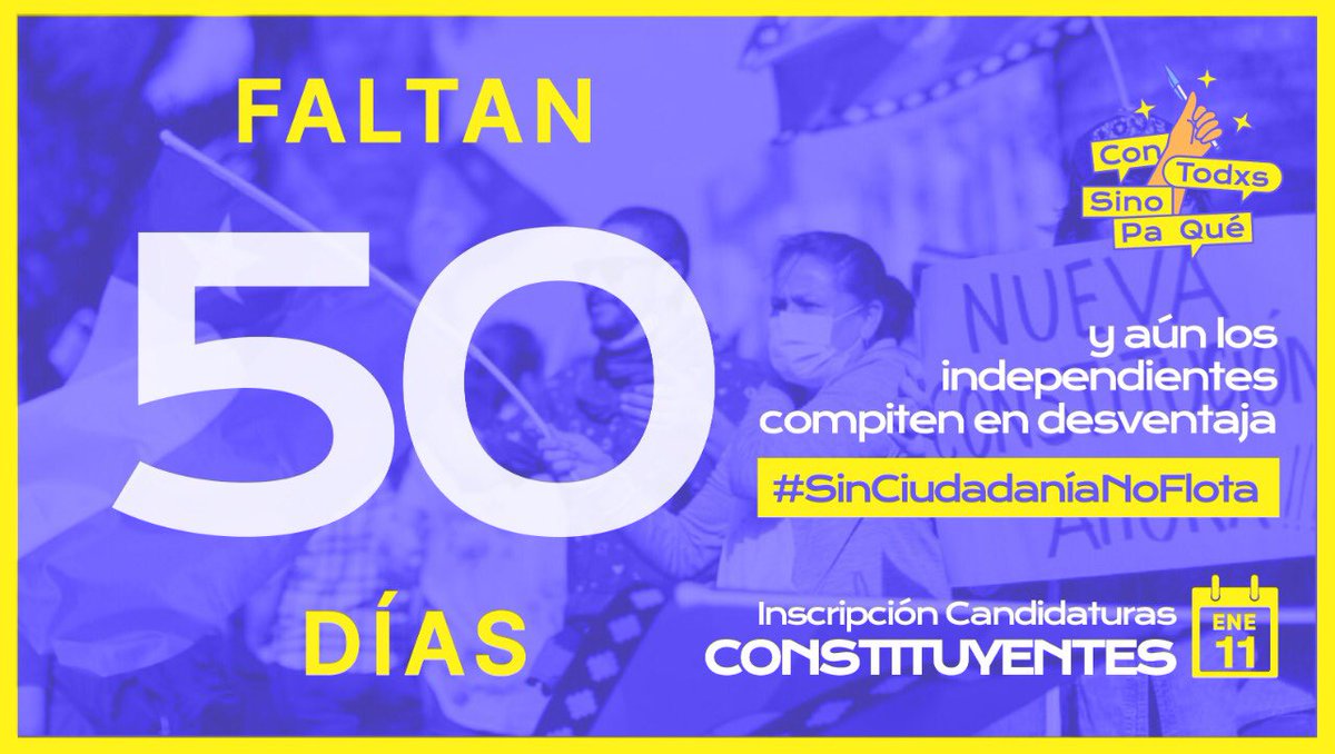 guillier's tweet photo. El 25 de octubre, las chilenas y chilenos fueron claros: quieren ser protagonistas del proceso constituyente. Sin embargo, a 50 días de la inscripción de candidaturas, el 95% de Chile, que es independiente, no puede competir en condiciones parejas. #SinCiudadaníaNoFlota https://t.co/M0bAPPtZuA