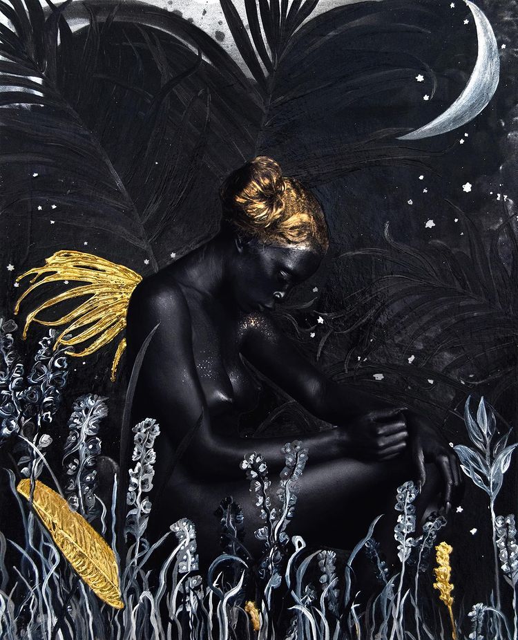 This dramatic work of art was created by Liberian-British conceptual artist Lina Viktor as part of her ongoing series of hybrid figurative compositions utilizing photography, paint, gold leaf, textural layers & resin.
…
#beautifulbizarre #LinaViktor #art #artwork #black #gold